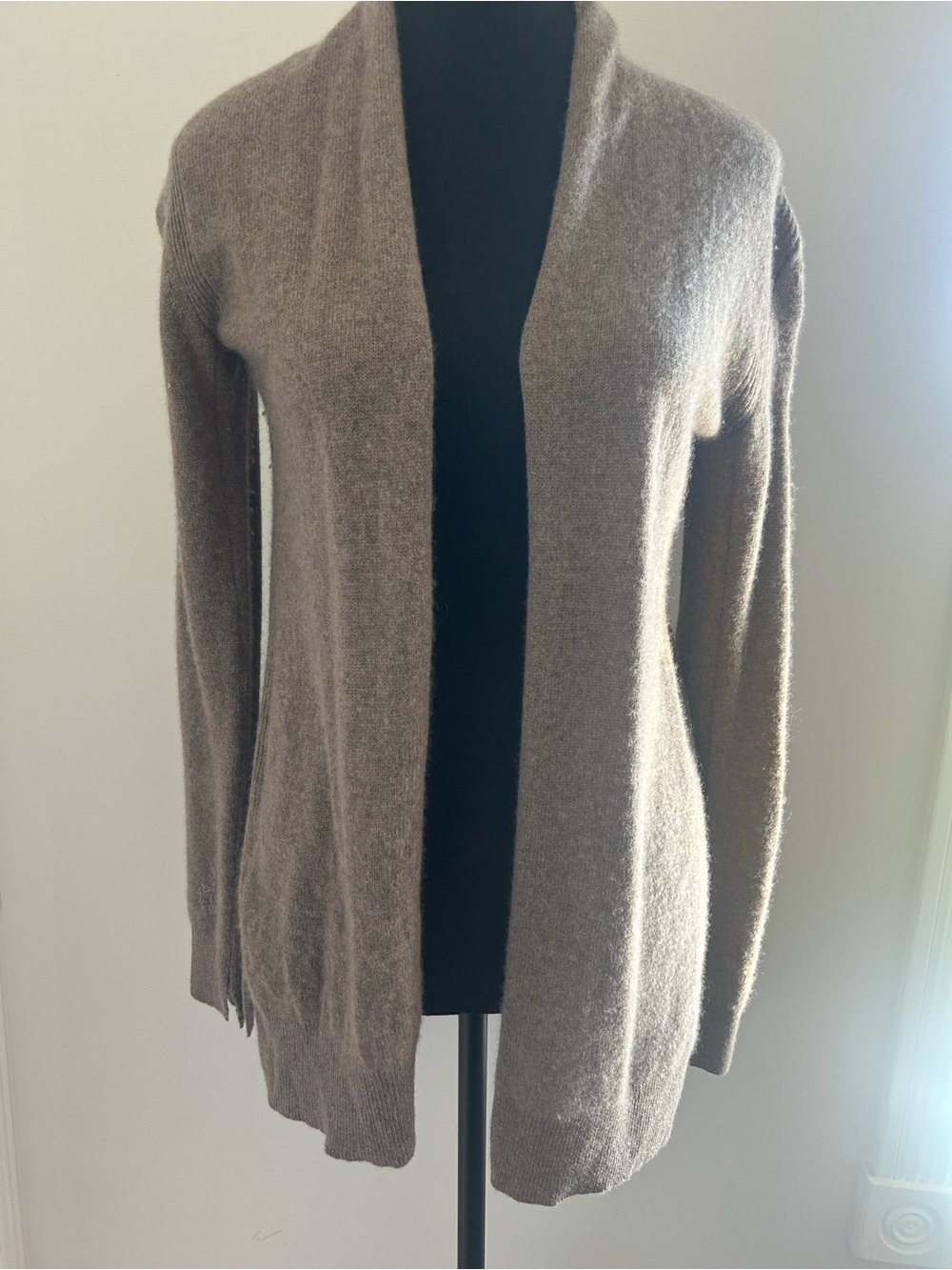 Saks Fifth Avenue 100% Cashmere Taupe Open-Front Knit Cardigan